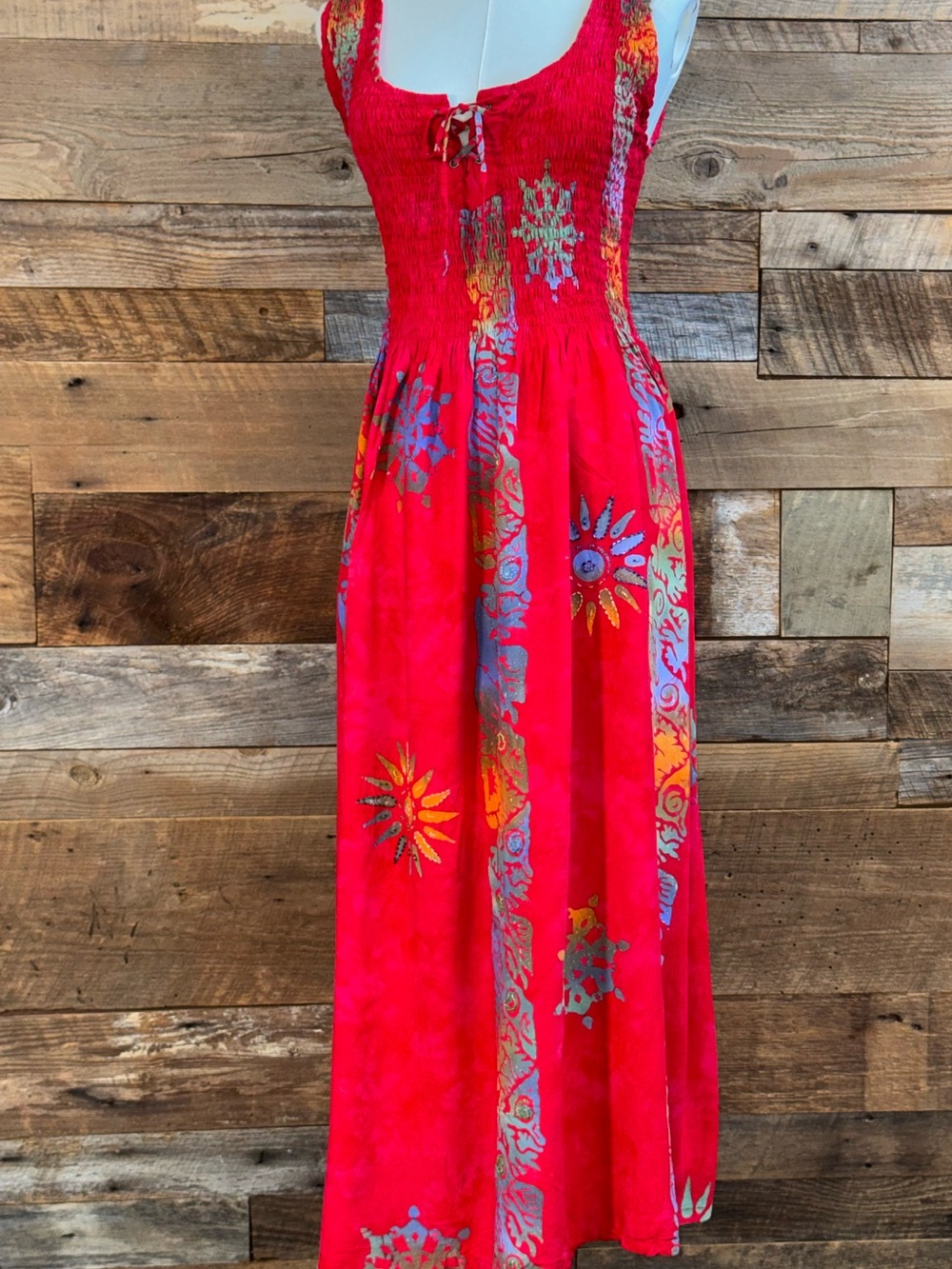 Stunning Vintage 90s Bali Batiks Hand Painted Resort Wear Maxi Dress ❤️ sz L EUC